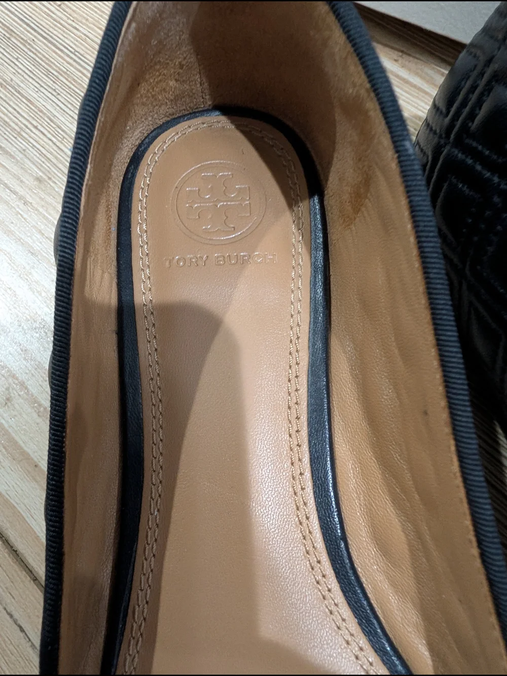 Tory Burch Reva Ballet Flats Black Quilted Leather Bow Shoes Women's Size 9
